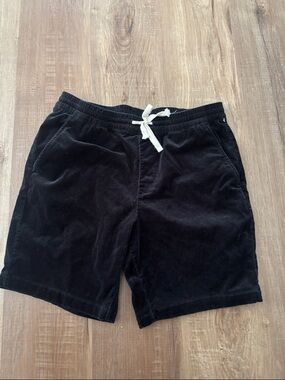 Emerald Black Corduroy Drawstring Shorts with White Tie